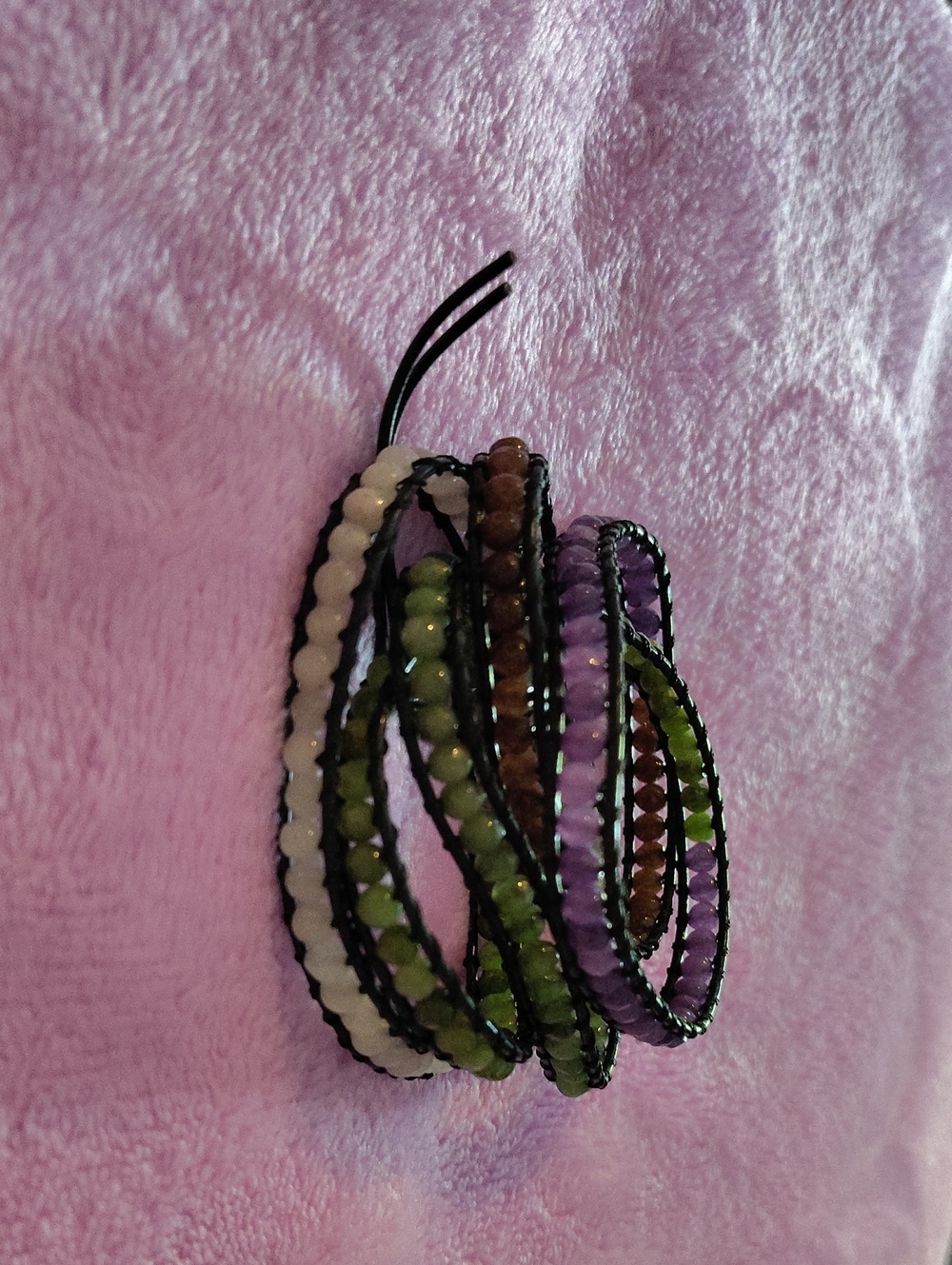 Victoria Emerson Beaded Wrap Bracelet in Green, Purple, Brown, White